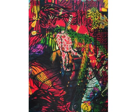CHILA BURMAN (b.1957); lithograph, study of two naked female figures with applied texture and "jewel" work, signed and dated 