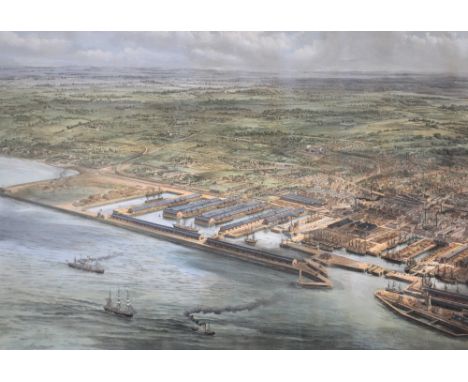 Four maritime prints; one entitled "Liverpool 1859, part of Birkenhead the Wirral and Cheshire Coast, 71 x 94cm, one entitled