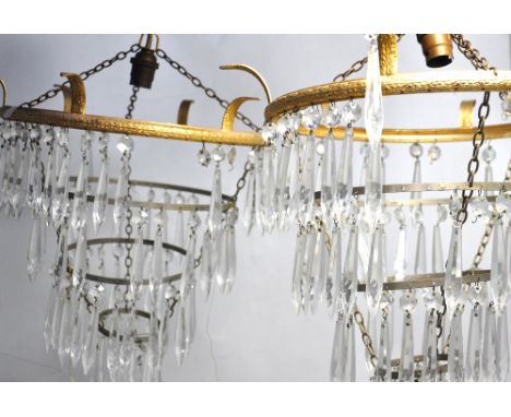 Two vintage chandeliers with cut glass drops (2).