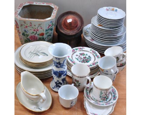 A mixed lot of ceramics including fish decorated plates, "Indian Tree" pattern teaware, Bavarian tableware, Chinese planter, 