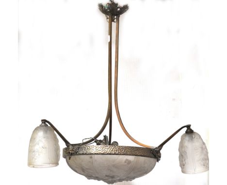 A retro opaque glass ceiling pendant triple lamp shade.