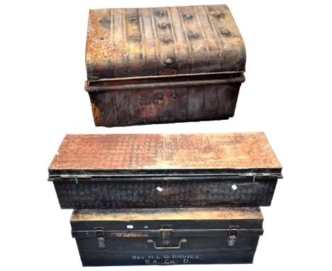 Three vintage metal chests.