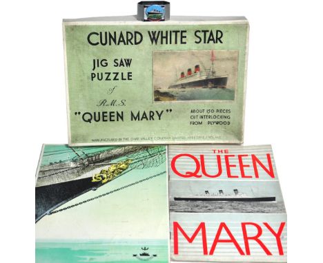 The Queen Mary; a group of collectibles including a White Star jigsaw puzzle by Chad Valley, boxed (complete), a napkin ring,