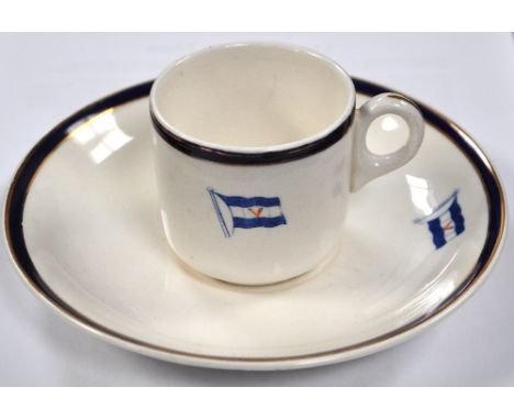 A set of six Bristol "Vitrite" cups and saucers bearing from The South American Vaccaro Line.