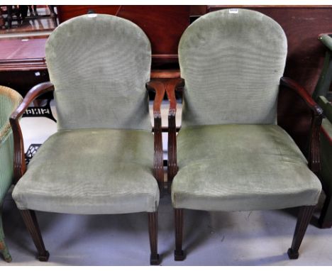 Two mahogany velvet upholstered elbow chairs used by the Cunard White Star shipping line. CONDITION REPORT Provenance- chairs