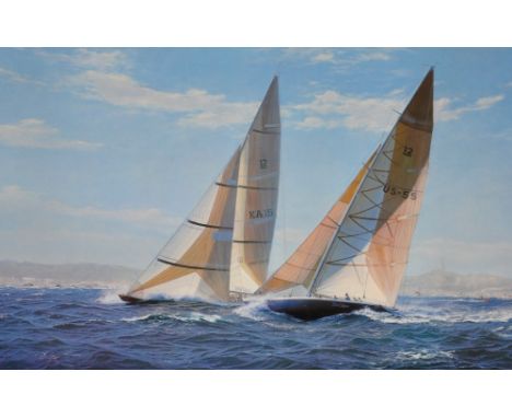 After Steven Dews; A signed limited edition print of yachts at sea, no.544/800, 75 x 53cm.