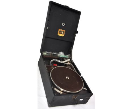 A vintage wooden cased wind up gramophone. 