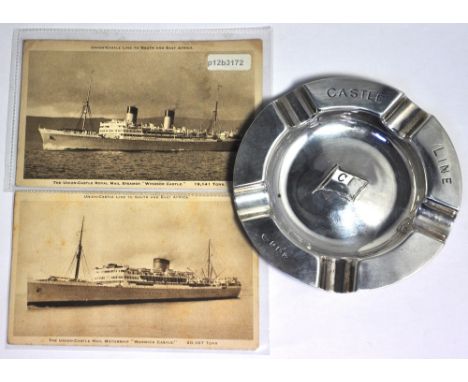 A Castle Line; a George V hallmarked silver circular ashtray centred with a flag enamel decorated with the letter "C", Birmin