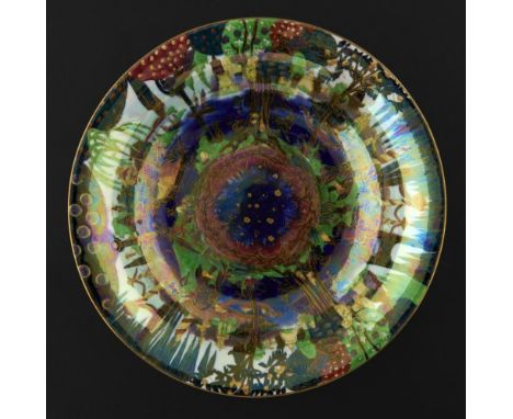 A WEDGWOOD FAIRYLAND LUSTRE LILY TRAY DESIGNED BY DAISY MAKEIG-JONES, C1920   decorated with the Fairy Gondola pattern, 34cm 