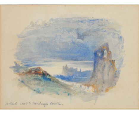 JOSEPH ARTHUR  PALLISER SEVERN, RI (1842-1931) ARTHUR'S SEAT AND EDINBURGH CASTLE  inscribed, watercolour, a vignette, 10 x 1