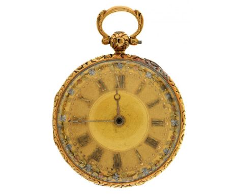 AN ENGLISH 18CT GOLD LEVER WATCH W[ILLIAM] COXHEAD MARKET PLACE,READING  with gold dial, three colour gold trailing floral bo