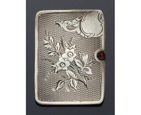 AN EDWARD VII SILVER SLIDE-ACTION POSTAGE STAMP CASE  the top engine turned and engraved with flowers, 5cm l, maker's mark ru