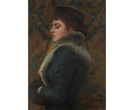 GERALD EDWARD WELLESLEY (1846-1915) PORTRAIT OF A LADY   half length in a blue coat and furs, oil on canvas, 74.5 x 54cmProve