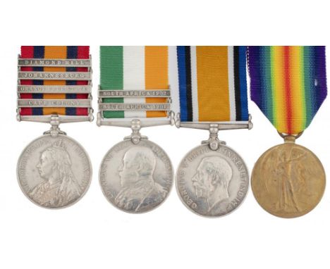 ANGLO BOER WAR GROUP OF FOUR  Queen's South Africa Medal four clasps, Cape Colony, Orange Free State, Johannesburg and Diamon