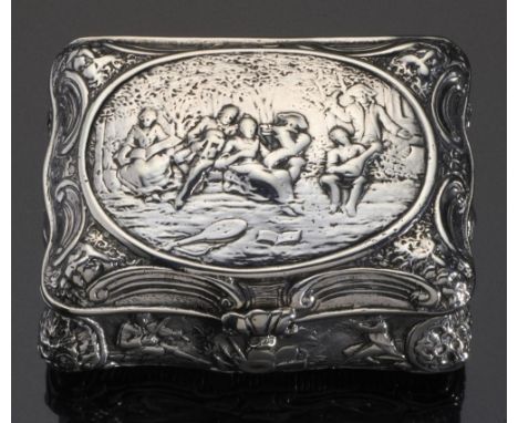 A GERMAN   SILVER SNUFF BOX, C1900   of bombé form , 7cm l, by Ludwig Neresheimer  &amp;  Co of Hanau, the underside engraved