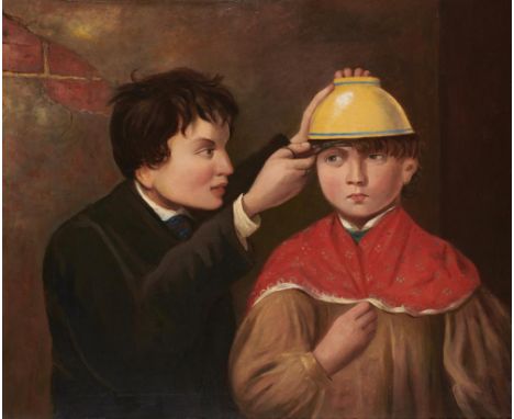 BRITISH NAIVE ARTIST, 19TH CENTURY THE BASIN CUT  oil on canvas, 62 x 75cm++In restored condition, ready to hang in ebonised 