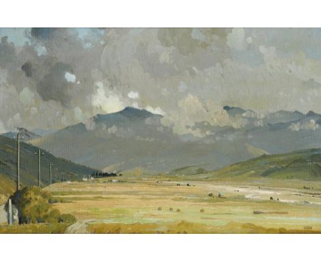 †EDWARD LOXTON KNIGHT, RBA (1905-1993) THE WESTERN HIGHLANDS signed, oil on hessian canvas, 49 x 74cm, in the original geomet