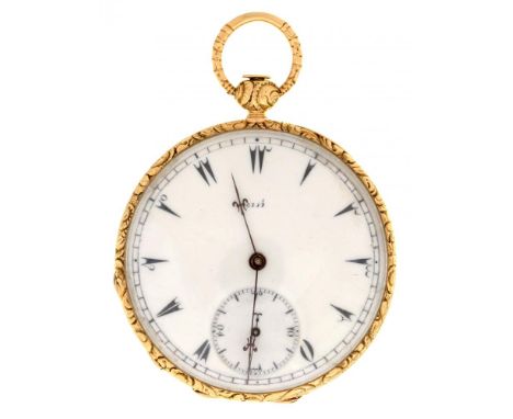 A FRENCH GOLD LEVER WATCH FOR THE TURKISH MARKET LE ROY A PARIS, MID 19TH C   with enamel dial, gilt movement, gold cuvette w