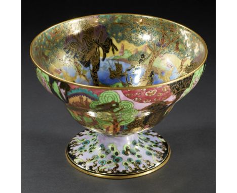 A WEDGWOOD FAIRYLAND LUSTRE MELBA CENTRE BOWL DESIGNED BY DAISY MAKEIG-JONES, C1920   the interior decorated with the Jumping