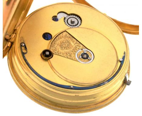 AN ENGLISH 18CT GOLD LEVER WATCH D[ANIEL] C[ATLIN] BURLINGHAM LYNN &amp; PETERBORO', 22/556 with enamel dial, gilt full plate