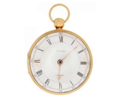 AN ENGLISH 18CT GOLD CYLINDER WATCH, VULLIAMY LONDON  code a c a o, with enamel dial, gold hands, gilt full plate movement wi