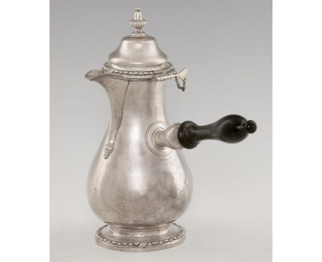 A GEORGE III SILVER  CHOCOLATE POT   the detachable ogee lid with detachable socket finial, 32cm h, by John Denziloe, London 