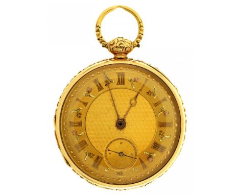 AN ENGLISH 18CT GOLD LEVER WATCH K H JONES &amp; CO, LIVERPOOL, 4269 the gold dial with two colour gold sprigs between chapte