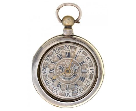 A SILVER PAIR CASED VERGE WATCH R GRANTON LONDON,18TH C  with   champlêvé dial,  pierced and engraved flower centred balance 