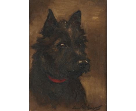 CHRISTINE MCGREGOR (EXH 1921-25) A SCOTTISH TERRIER  signed, oil on canvas, 34 x 24cm++Beneath glass in carved giltwood and c