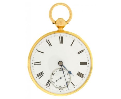 AN ENGLISH 18CT GOLD DUPLEX WATCH [SIGISMUND] RENTZSCH  LONDON  with enamel dial, gilt full plate fusee movement with engrave