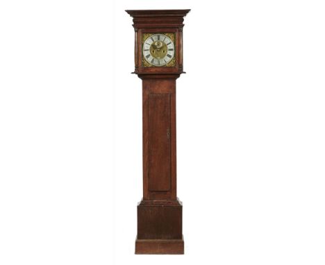 AN ENGLISH OAK EIGHT DAY LONGCASE CLOCK, THO LUMPKIN LONDINI FECIT, EARLY 18TH C the 10.5 inch brass dial with matted centre,