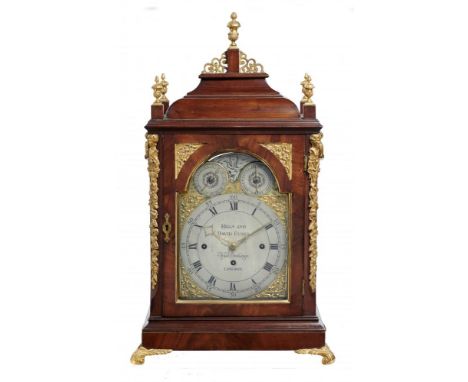 AN ENGLISH GILT BRASS  MOUNTED MAHOGANY BRACKET CLOCK HIGGS AND DAVID EVANS, ROYAL EXCHANGE LONDON,  LATE 18TH C     the brea