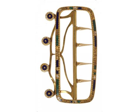 A GEORGE III GOLD AND ENAMEL STOCK BUCKLE, C1780 5.9 x 3.5 cm, by Aaron Bourne or Banting, maker's mark and lion passant only