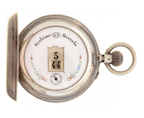 A SWISS SILVER HUNTING CASED KEYLESS LEVER DIGITAL WATCH  GEDEON THOMMEN, C1900  the enamel dial with polychrome flowers and 