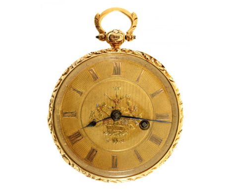 AN ENGLISH 18CT GOLD VERGE WATCH FRODSHAM, GRACECHURCH STREET LONDON, 1330  the gold dial with applied coloured gold tree, th