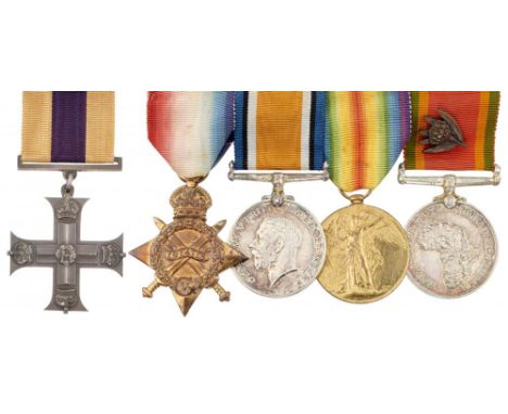 WORLD WAR I 'TUNNELLERS' MC GROUP OF FIVE Military Cross, reverse engraved CAPT JOHN W JACK RE LOOS 1916,  case of issue, 191