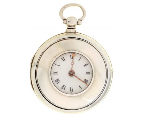 AN ENGLISH SILVER PAIR CASED VERGE WATCH T B FECIT BIRMINGHAM, 25244  with half hunting enamel dial, giltmetal hands, foliate