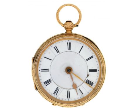 AN ENGLISH 18CT GOLD LEVER LADY'S WATCH  N SHAFFER MANCHESTER, 70802 with enamel dial and gold hands, gilt whole plate fusee 