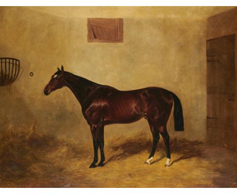 JOHN WRAY SNOW (1801-1854) PORTRAIT OF A HUNTER IN A STABLE  signed, dated 1840 and inscribed with initials M P, oil on canva