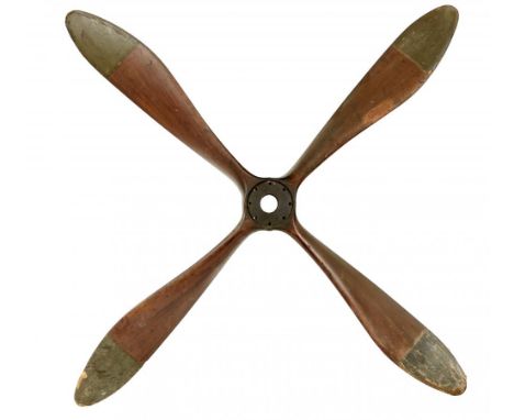 A WORLD WAR ONE AIRCRAFT PROPELLER FROM THE 200HP HISPANO SUIZA V8 ENGINE OF AN SE5 AIRCRAFT  original frayed dark green fabr