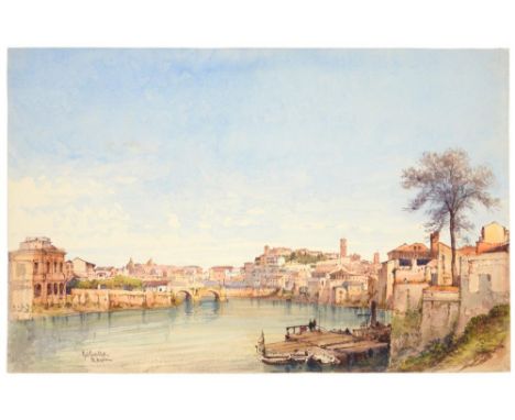 GABRIELE CARELLI (1821-1900)   THE RIVER TIBER ROME  signed and inscribed ROMA, watercolour, 32 x 50cm, unframed++Fine condit