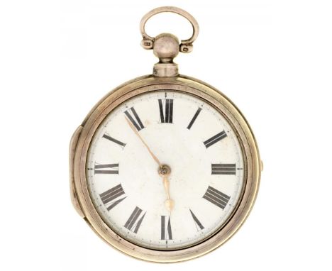 AN ENGLISH SILVER PAIR CASED VERGE WATCH THO[MA]S NURSE, LYNN, 67282  with enamel dial, foliate pierced and engraved balance 