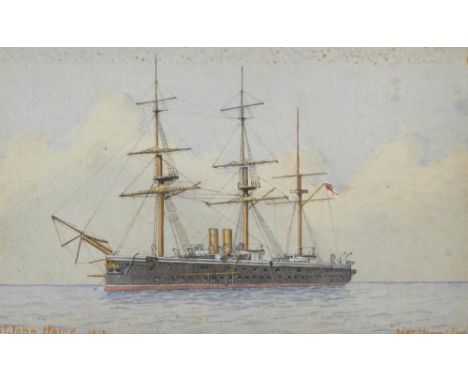 ALMA CLAUDE BURLTON CULL (1880-1931) PORTRAIT OF HMS "DURBAN" AND ANOTHER BATTLESHIP   two, both signed and dated 1920 or 192