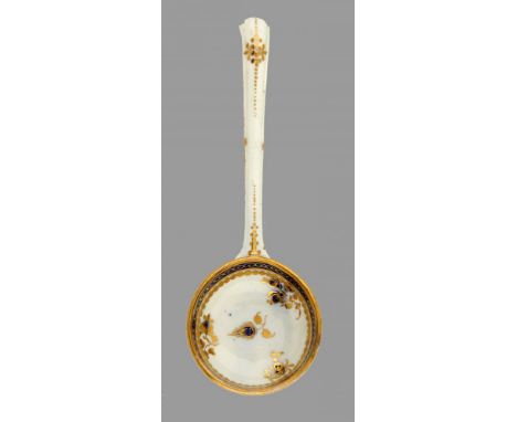 A CAUGHLEY BLUE AND GILT DRESDEN FLOWER PATTERN DESSERT LADLE, C1790-92  17cm l++A very good example with slight wear to gild