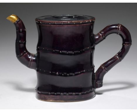 A CHINESE AUBERGINE GLAZED BAMBOO FORM WINE POT, QING DYNASTY  13cm h, Kangxi periodProvenance: Gaze Cooper Collection; thenc