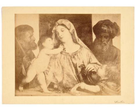 JOHN RUSKIN (1819-1900) TWO PHOTOGRAPHS SIGNED BY RUSKIN   The Madonna of the Cherries by Titian and Portrait of Prince Phili