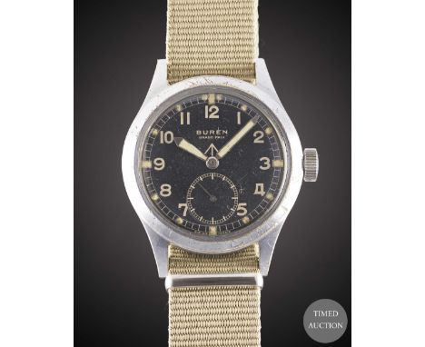 A GENTLEMAN'S BRITISH MILITARY BUREN GRAND PRIX W.W.W. WRIST WATCH
CIRCA 1945, PART OF THE "DIRTY DOZEN"
Movement:&nbsp;15J, 