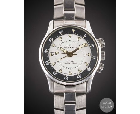 A GENTLEMAN'S STAINLESS STEEL REVUE THOMMEN CRICKET NAUTICAL 200M DIVERS ALARM BRACELET WATCH
CIRCA 1990s, LIMITED EDITION OF