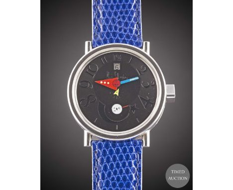 A GENTLEMAN'S STAINLESS STEEL ALAIN SILBERSTEIN BODONI AUTOMATIC MOONPHASE WRIST WATCH
CIRCA 1990s, LIMITED EDITION OF 500 PI