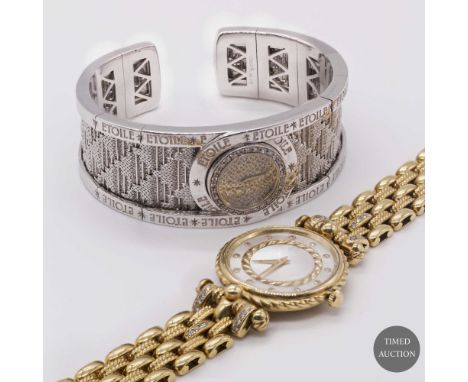 A LOT OF TWO LADIES WATCHES TO INCLUDE AN 18K SOLID WHITE GOLD &amp; DIAMOND BRACELET WATCH BY ETOILE &amp; AN 18K SOLID YELL